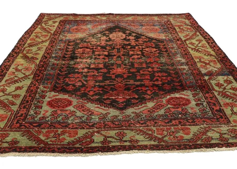 Distressed Oushak Rug - 4'8" x 6' - Esmaili Rugs & Antiques - Red - Red