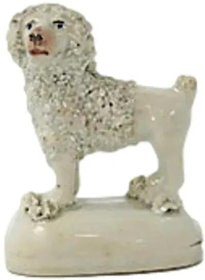 19th-C English Staffordshire Mini Poodle - Rose Victoria - White