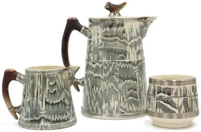 1930s Silver Shield Faux Coffee Set - 3Pc - Rose Victoria - Brown