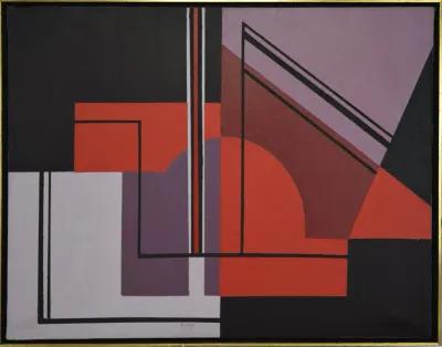 Limited Edition - Mid Century Geometric Abstract Painting - Antiquarian Art Company - Red