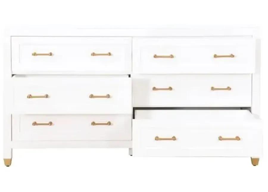 Charlotte 6-Drawer Double Dresser - White/Brass