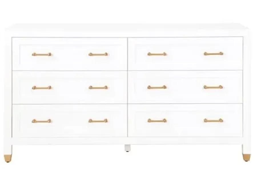 Charlotte 6-Drawer Double Dresser - White/Brass