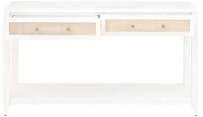 Ellen Rattan Console Table - Brass/White