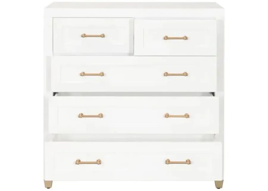 Charlotte 5-Drawer High Chest - White/Brass