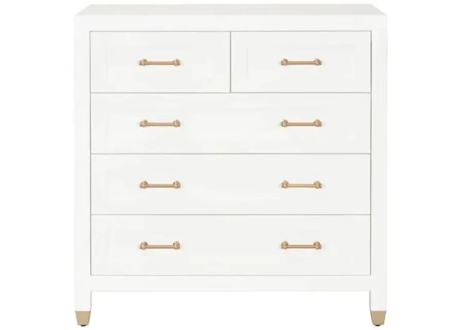 Charlotte 5-Drawer High Chest - White/Brass