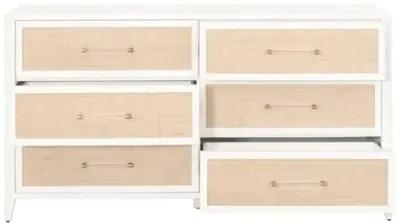 Ellen Rattan 6-Drawer Double Dresser - White/Brass