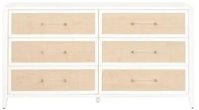 Ellen Rattan 6-Drawer Double Dresser - White/Brass