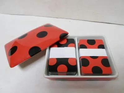 Porcelain Polka Dot Card Box w/Cards - The Emporium Ltd. - Red