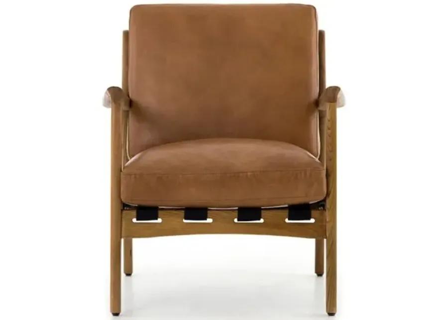 Rhett Accent Chair - Patina Copper Leather - Brown, Comfortable, Durable