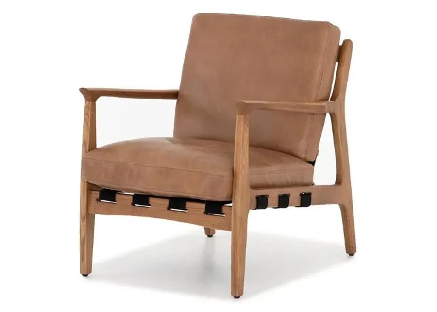 Rhett Accent Chair - Patina Copper Leather - Brown, Comfortable, Durable