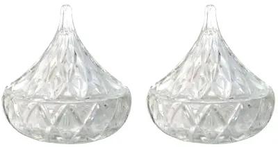 Crystal Teardrop Lidded Bowls - Set of 2 - Chez Vous - Clear