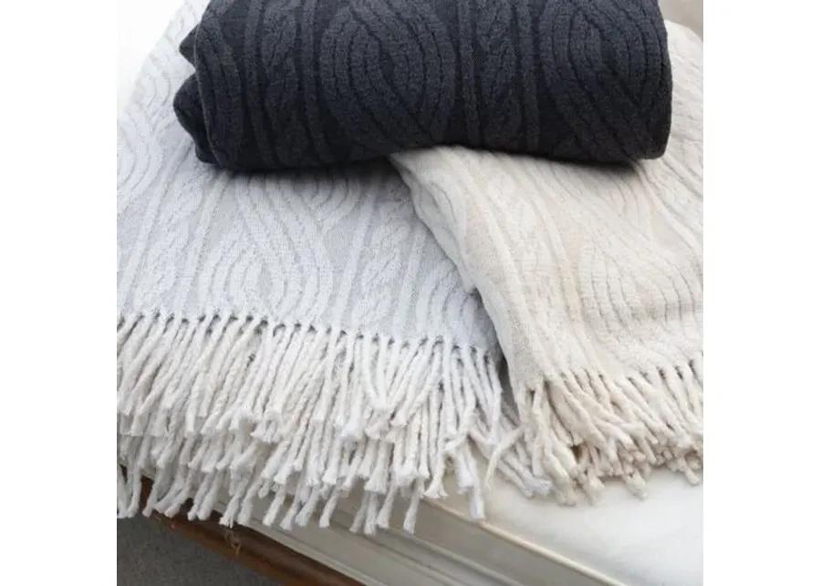 Ava Light Grey Throw - Light Grey, Fringed