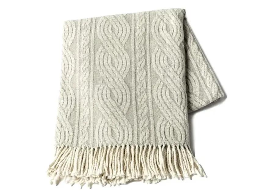 Ava Light Grey Throw - Light Grey, Fringed