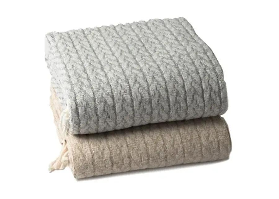 Harper Light Grey Throw - Light Grey, Fringed