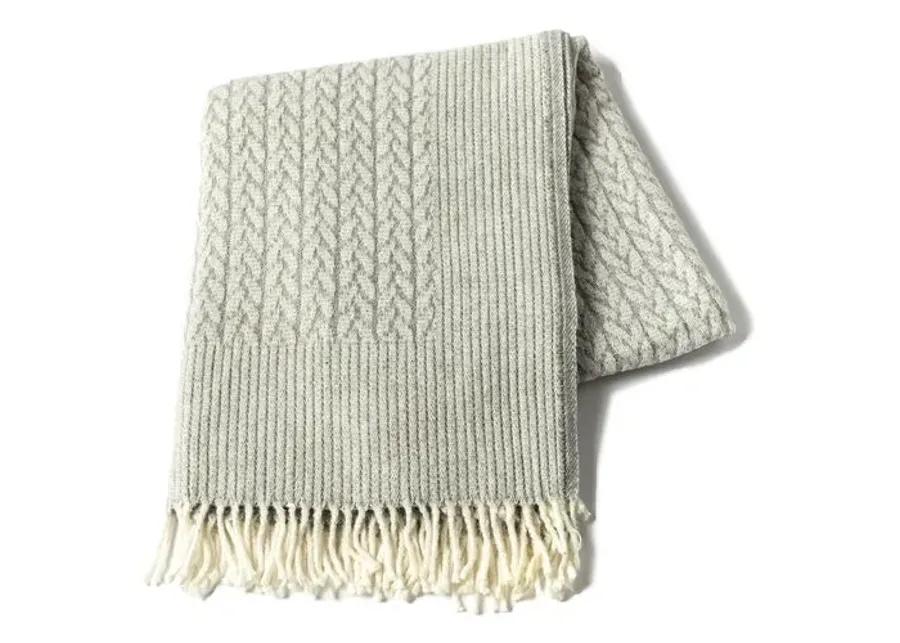 Harper Light Grey Throw - Light Grey, Fringed