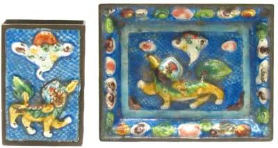 Cloisonne Ashtray & Matchbox HolderC1900 - Chez Vous - Blue