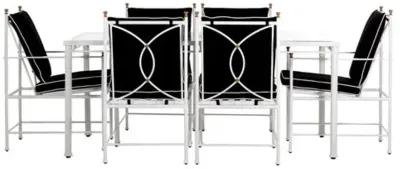 Frances 7-Pc White Outdoor Dining Set - Black/White Welt