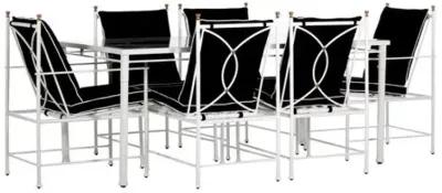 Frances 7-Pc White Outdoor Dining Set - Black/White Welt