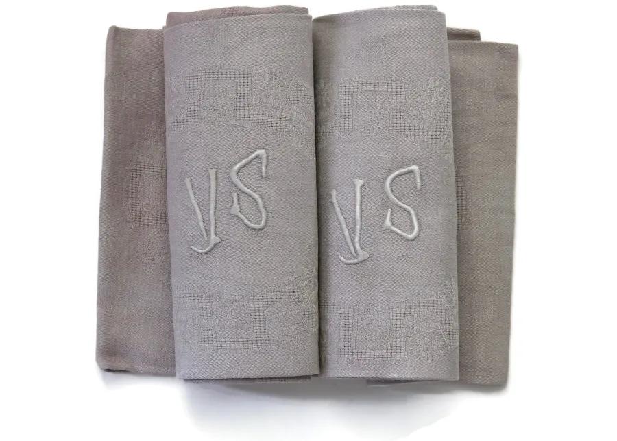 1920s French Linen "VS" Napkins - Set of 10 - New England Mercantile - Purple