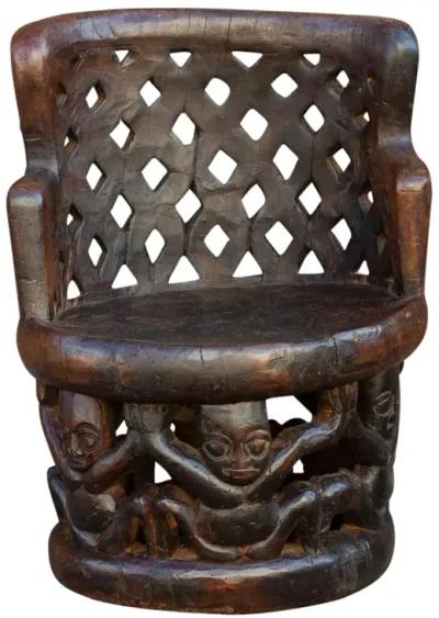 Nigerian Yoruba Carved Figural Chair - de-cor - Brown