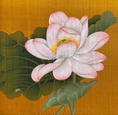 Painting - Lotus Flower - Chinese School - 1970s - McNaught Fine Art - Orange