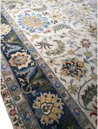 12'x15' Sari Oushak Adam Rug - Ivory/Navy Blue - F.J. Kashanian - Ivory