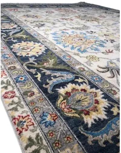 12'x15' Sari Oushak Adam Rug - Ivory/Navy Blue - F.J. Kashanian - Ivory