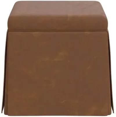 Anne Faux Leather Skirted Ottoman - Brown