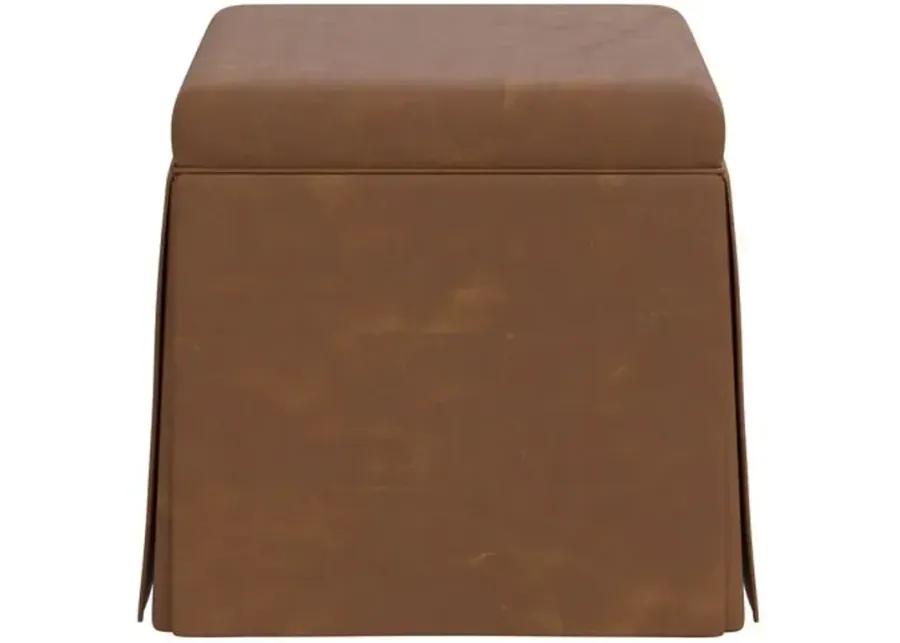 Anne Faux Leather Skirted Ottoman - Brown