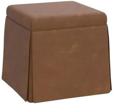 Anne Faux Leather Skirted Ottoman - Brown