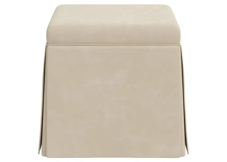 Anne Faux Leather Skirted Ottoman - Beige