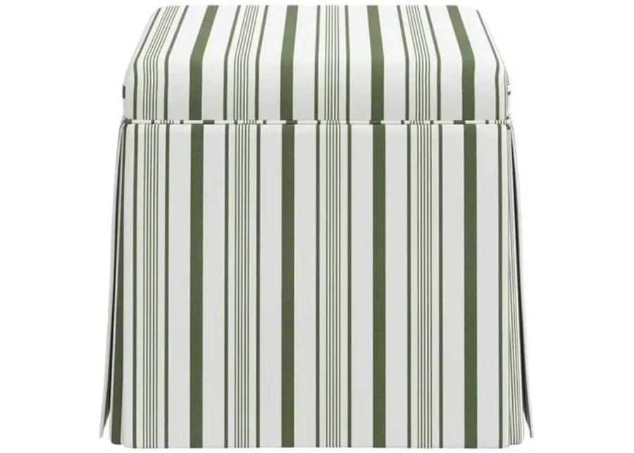 Anne Skirted Ottoman - Luli Stripe - Green