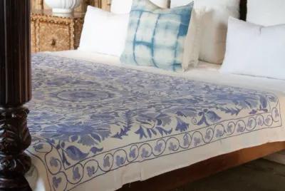 Blue Blossum Suzani Throw - de-cor - Handcrafted