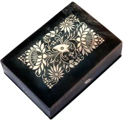 Antique India Pewter Box Sterling Inlaid - Fleur de Lex Antiques - Brown