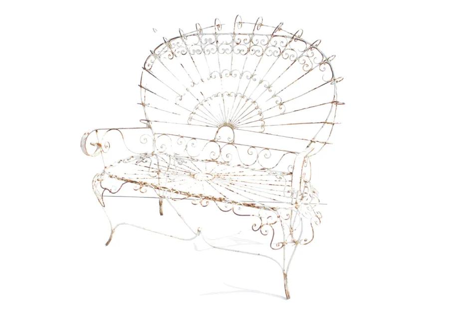 Salterini Iron Peacock Outdoor Bench - G3Q Designs - White