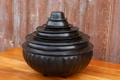 Antique Burmese Lacquer Monk Bowl Set - de-cor - Black