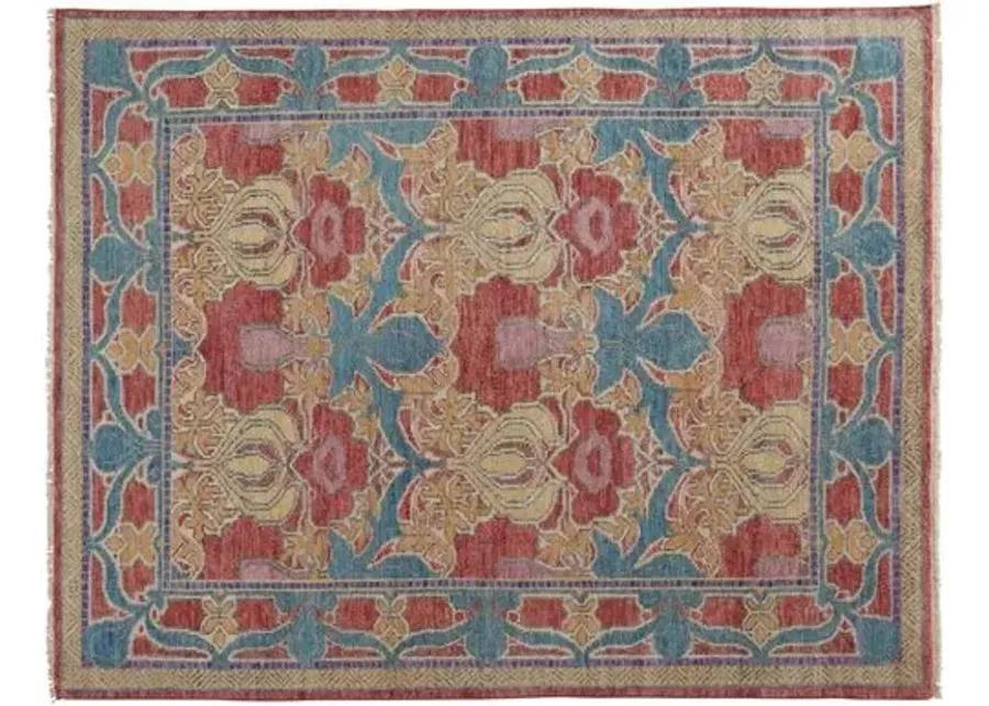 Jean Ornamental Hand-Knotted Rug - Red - Red