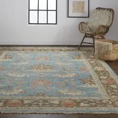 Jean Ornamental Hand-Knotted Rug - Blue/Brown - Blue