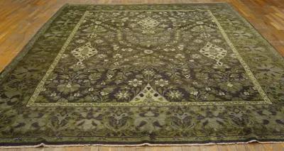 Indian Agra Rug 11'8" x 9'0" - Green - Green