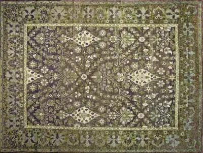 Indian Agra Rug 11'8" x 9'0" - Green - Green