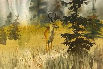 Spring Deer by Ruth Basler Burr - 1975 - McNaught Fine Art - green