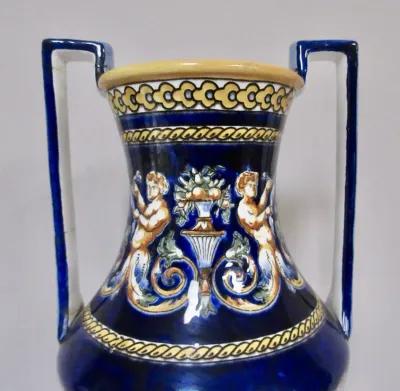 Gien French Faience Trophy Vase 13.25 H - The Emporium Ltd. - Blue