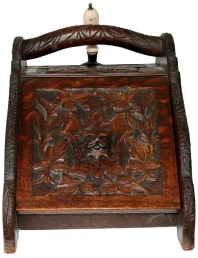 19th-C Carved English Lion Fireplace Box - Rose Victoria - Brown