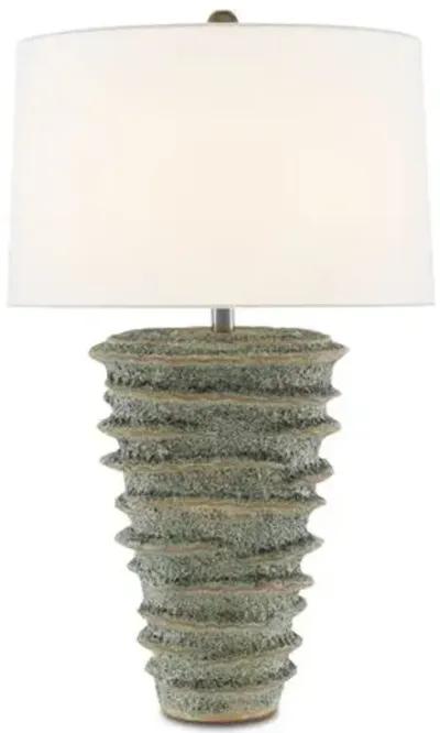 Sunken Ceramic Table Lamp - Green Moss - Currey & Company