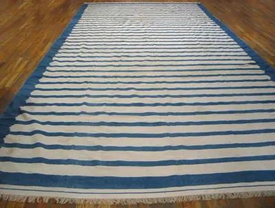 Indian Dhurrie Rug 22'0" X 10'8" - Blue - Blue