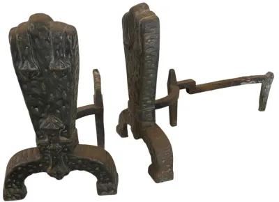 Midcentury Cast Iron Hearth Andirons - Eat Drink Home - Black