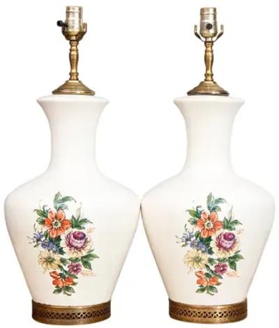 White Floral Ceramic Table Lamps - Set of 2 - Interesting Things