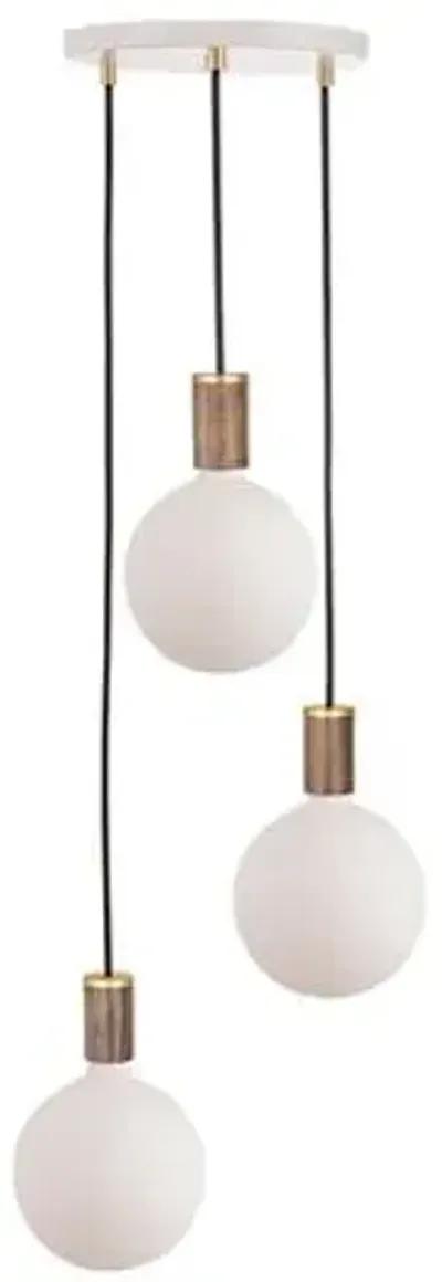 Triple Sphere IV Pendant - White/Walnut - Tala Lighting - Brown