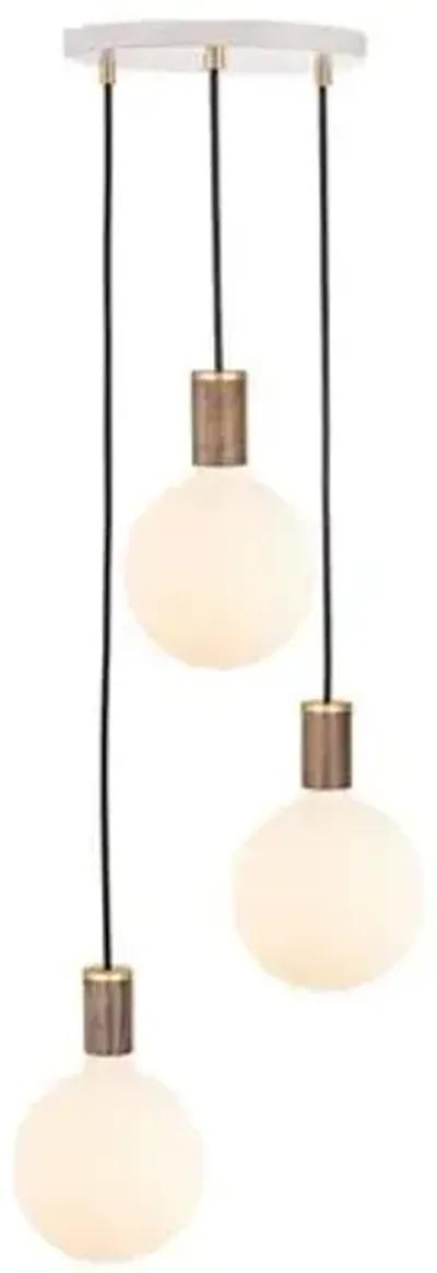 Triple Sphere IV Pendant - White/Walnut - Tala Lighting - Brown