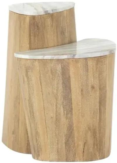 Keaton Nesting End Table - Washed Mango/Marble - White